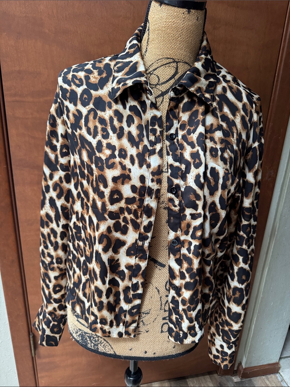 Moa Moa Leopard Print Button-Down Shirt Jacket in Brown and Black